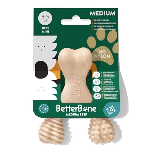BetterBone - Hundespielzeug zum Kauen - Mini Medium Beef - Kauknochen Hund Nylon- & GMO-frei auf Zellulosebasis - Kauspielzeug mittelhart mit Rindfleischgeschmack - Kauholz Splitterfrei & nachhaltig