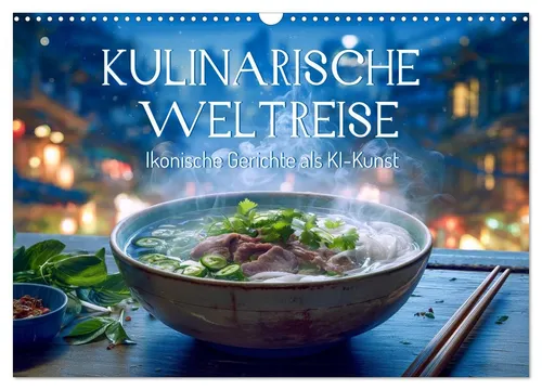 Kulinarische Weltreise: Ikonische Gerichte als KI-Kunst (Wandkalender 2026) - Kalender für 2026 mit faszinierenden KI-Kunstwerken berühmter Gerichte – eine kulinarische Entdeckungsreise durch die Welt für nur 33.99 €.