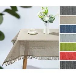 Beautex Tischdecke Moa Weichschaum Tischdecke mit Fransen Garten, Balkon, Terrasse (1-tlg) beige Eckig | 130 cm x 160 cm