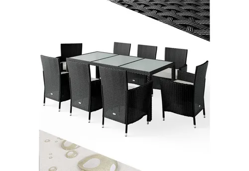 Casaria® Gartenmöbel Set 17-TLG. - Komfortable Essgruppe für 8 Personen - Esssets für die Terrasse, wetterfestes Polyrattan mit 160kg Belastbarkeit pro Stuhl, inklusive abnehmbarer, waschbarer Auflagen für optimalen Sitzkomfort.