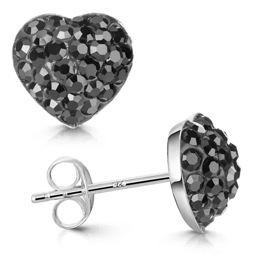 MATERIA Damen Ohrstecker Herz schwarz mit Kristall - 925 Silber - Ohrstecker in Herzform aus 925 Sterlingsilber, besetzt mit schwarzen Glaskristallen. Perfekt als Geschenk für besondere Anlässe wie Geburtstage oder Valentinstag.