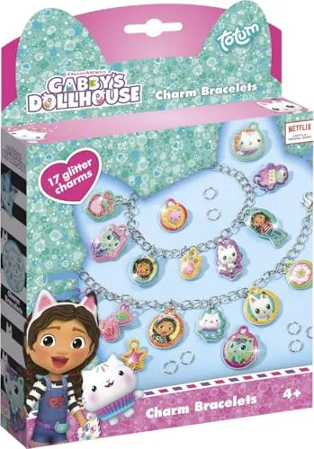 Gabby’s Dollhouse Puffy Anhänger Armband-Set | 2 Glitzer-Armbänder mit 17 süßen Charms zum Gestalten & Verschenken