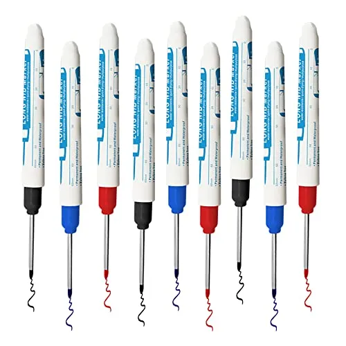 9pcsBohrlochmarker,TieflochmarkerMarkierungswerkzeug,30mmExtraLangeSpitze Tieflochmarker Bleistift,für Heimwerker-Arbeiten auf Holz, Karton, Stahlplatte Markierstifte für Schreiner Baumeister,3 Farben