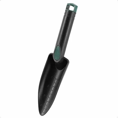 Rekord Pflanzkelle (Kunststoff) Länge 29 cm mit Tiefenmarkierungen, gummierter Daumenmulde & Aufhängeloch, Gartenkelle, Blumenkelle, Pflanzschaufel, Blumenschaufel, Handschaufel