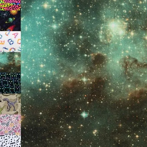 MAGAM-Stoffe Fabian Kinder Baumwollstoff ÖKO-TEX Meterware ab 50cm (Galaxy grün)