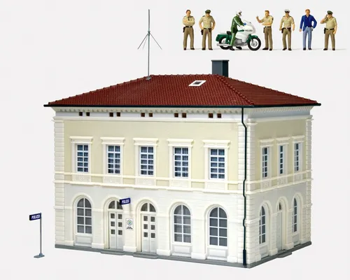 Preiser 19000 Polizeiwache mit Polizeibeamten und Zubehör Bausatz HO NEU