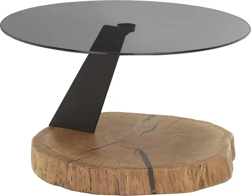 BILOXI Couchtisch rund mit grauer Glasplatte - Beistelltisch fürs Wohnzimmer mit modernem Design, flexiblen Weichboden-Rollen für einfache Positionierung und edler Glasplatte für stilvolles Ambiente.