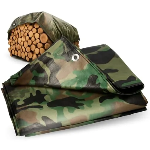 Tarnplane 4 x 6 m 90 g - Wetterfest und Robust - Planen & Abdeckfolien - Wasserfest, schimmelresistent und ideal für Camping, Militär und Garten. Extrem robust mit Metallösen für einfache Befestigung.