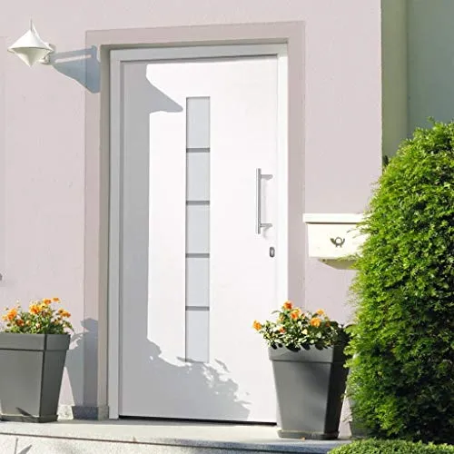 vidaXL Haustür Aluminium und PVC Weiß 110x210 cm - Elegante Eingangstür aus Aluminium und PVC mit 5-fach-Sicherheitsschloss, isolierverglast und ideal für zusätzliche Sicherheit und Komfort in Ihrem Zuhause.