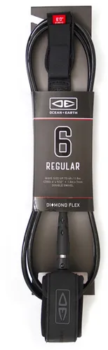 Ocean & Earth Regular Diamond Flex Moulded Surfleash 7'0' - Schwarz - Surfleash für Surfbretter, bietet maximale Flexibilität und Langlebigkeit mit gepolstertem Knöchelriemen für optimalen Komfort und Sicherheit beim Surfen.