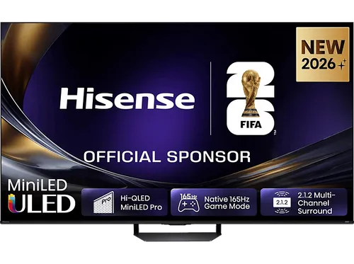 HISENSE 65U7DS PRO ULED TV – 65 Zoll UHD 4K SMART TV - Erlebe atemberaubende Bilder mit Hi-QLED MiniLED-Technologie. Der Fernseher bietet einen 165Hz Game Mode und ein 2.1.2 Surround-System für ein immersives Erlebnis. Ideal für Filmabende und Gaming-Sessions.