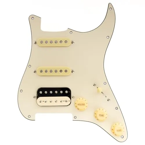 Musiclily Pro SE ST-HSS-60SE Loaded Pickguard Vorverdrahtetes Schlagbrett mit Alnico 5 Tonabnehmer 5-Weg Super Schalter für Strat Style E-Gitarre, 3-lagig Crème