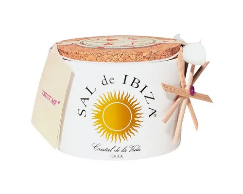 Sal de Ibiza Gewürz Fleur de Sel, Grobes Meersalz Weihnachtsedition, limitiert, 140 g, im Steintopf, mit Dosierlöffelchen