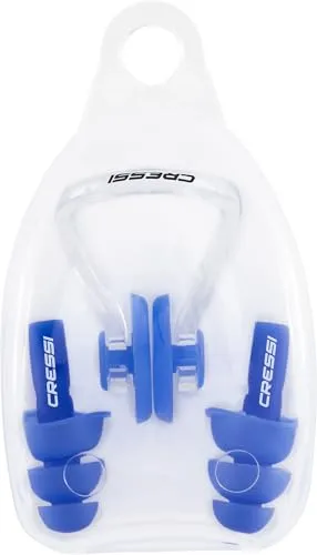 CRESSI Aqua Kit Ear Plugs + Nose Clip Blue - Ohrstöpsel Set + Nasenclip für Erwachsene, ideal zum Schutz vor eindringendem Wasser beim Schwimmen, Blau, Einheitsgröße