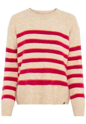 Camel Active Pullover in Beige - S - Bequemer Rundhals-Pullover mit Rippstrick und gestreiftem Muster, ideal für lässige Outfits und jeden Tag.