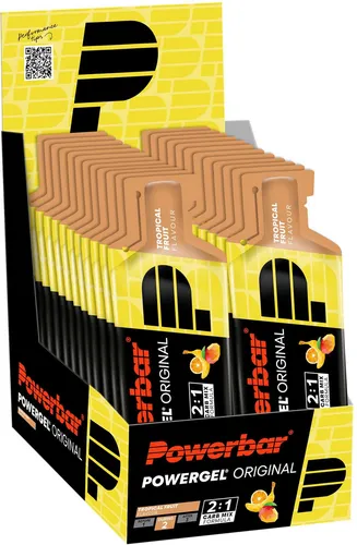 PowerBar PowerGel Original Tropische Früchte 24x41g Box - Energie-Gel mit C2MAX Dual Source Carb Mix, ideal für Sportler zur schnellen Kohlenhydrataufladung und Unterstützung bei längeren Aktivitäten.