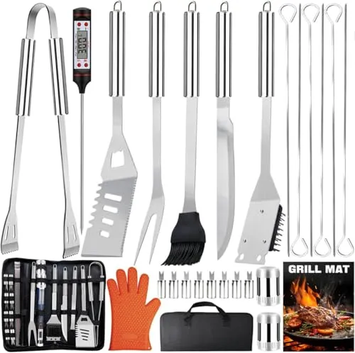 JUAUO Grillbesteck Set, 28-teiliges Edelstahl Professionelles Grillzubehör mit Tragetasche, Geburtstags Weihnachten Geschenk für Männer, für Garten und Camping BBQ