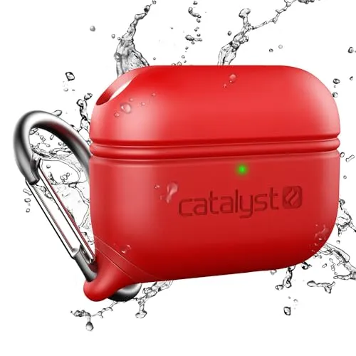 Catalyst Wasserdichtes Special Edition Case für AirPods Pro (1. und 2. Generation), kompatibel mit kabellosem Laden, einteiliges Design, hoher Fallschutz, mit Karabiner, Soft-Touch – Rot