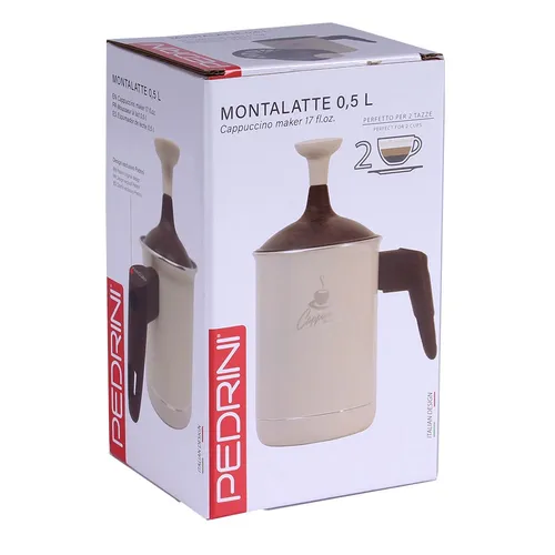 Pedrini manueller Milchaufschäumer - Milchaufschäumer für cremigen Milchschaum zu Hause, ideal für Kaffee-Spezialitäten wie Cappuccino und Latte Macchiato, mit ergonomischem Griff für einfache Handhabung.