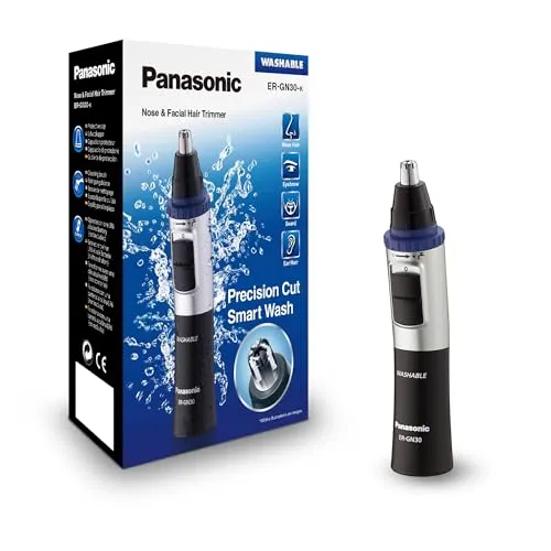 Panasonic ER-GN30-K503 Nass/Trocken Nasen- und Ohrhaartrimmer für Männer, hypoallergene Zweifachklinge, Vortex-Reinigungssystem, kabellos, Schwarz