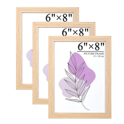 Baoee Bilderrahmen Eiche 15x20cm 3er Set, Holz Fotorahmen mit Acrylglas zum aufhängen und aufstellen, MDF-Holzrahmen für Fotos, Bilder