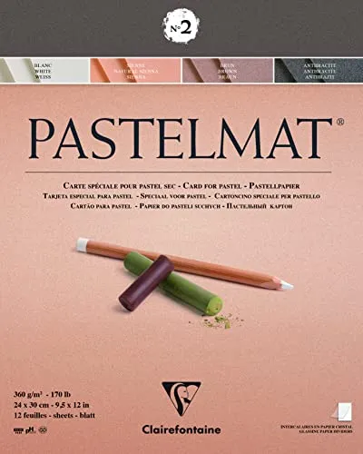 Clairefontaine 96007C Zeichenblock Pastelmat - 12 Blatt in 4 Farben - Schreibutensilien, ideal für Pastell und Kreide mit spezieller Oberfläche für präzise Details und hohe Langlebigkeit.