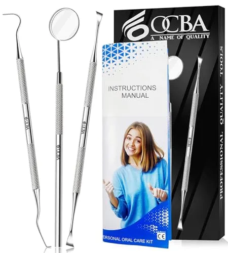 OCBA Zahnarzt Instrumente zahnpflege Set 3Pcs Dental Kit Edelstahl Zähne Kits Professionalle Zahnsonde Zahnhygiene Tools Mundspiegel Zahnstein Schaber