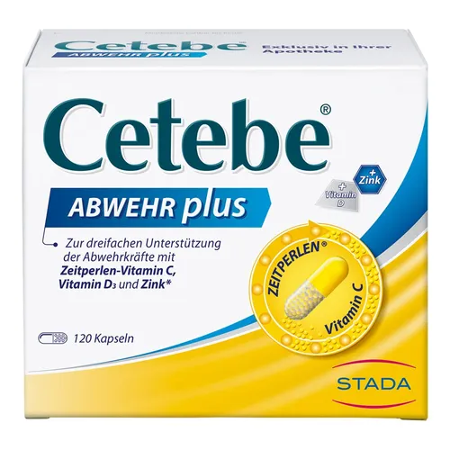 CETEBE Abwehr plus - Vitamin C, D und Zink 120 Kapseln, rezeptfrei und stärkt das Immunsystem
