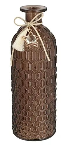 Vase mit Stern Anhänger H:25 cm Glasvase braun - Vase im Landhaus Stil, Tischdekoration, Glasflasche, Hochzeit Dekoration, Blumenvase