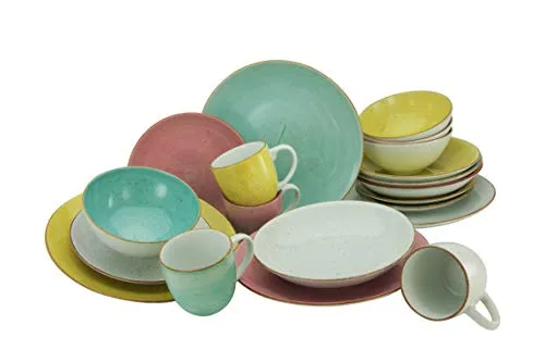 CreaTable, 20436, Serie Vintage Nature SORBET, 16-teiliges Geschirrset, Kombiservice aus Porzellan, spülmaschinen- und mikrowellengeeignet, Made in Europe