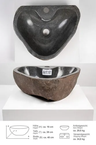 wohnfreuden Aufsatzwaschbecken Naturstein-Waschbecken 40 cm mit Hahnloch (Kein Set), 683_Bc24.157