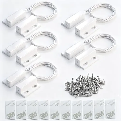 5pcs Weiss Sicherheitskontaktsensor für Fenster, Tor, Alarm, magnetischer Reed-Schalter magnetischer Türsensor, Magnet in der Nähe – Stromkreis verbinden, Magnet entfernt – Stromkreis unterbrechen
