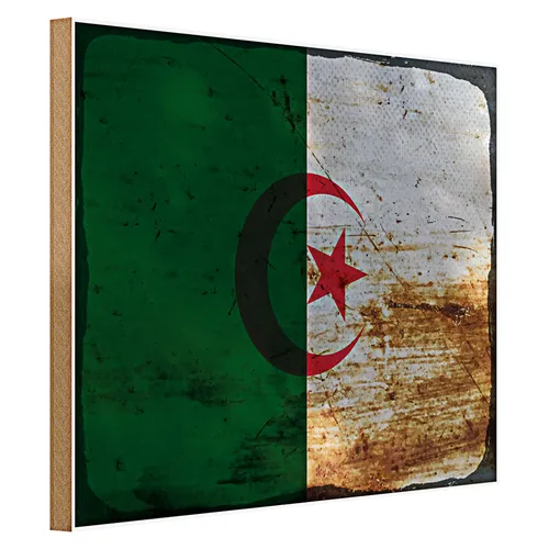 Holzschild Flagge Algerien 40x30cm Flag Algeria Rost