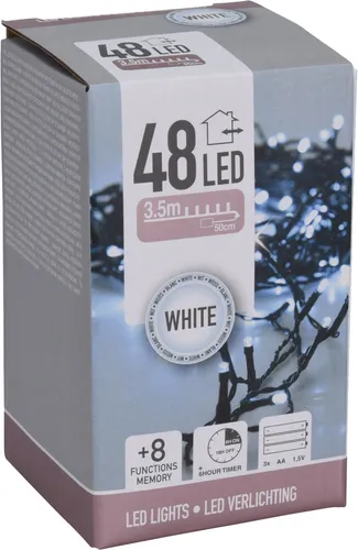 FREE & EASY LED-Lichterkette kaltweiß, 48 LEDs, 4m - Stimmungsvolle LED-Lichterkette mit 48 kaltweißen LEDs, ideal für Innen- und Außenbereich. Praktische Timerfunktion und wetterfeste Batteriebox sorgen für flexible Dekoration ohne Steckdose.