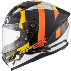 Apex FI100 Junior Bee - Integralhelm für Kinder, Schwarz/Weiß/Orange - 53-54 cm - Motorradhelm für Kinder, leicht und sicher mit SOS Quickrelease Wangenpolstern für einfache Notfallentfernung, ECE 22.06 zertifiziert.
