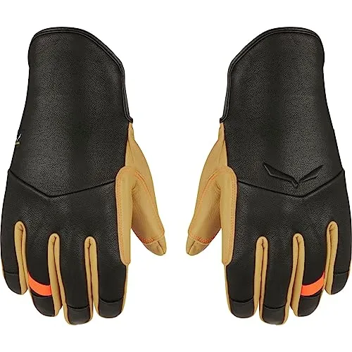 Salewa Ortles Merino Lederhandschuhe Herren, Schwarz, 8/M - Fingerhandschuhe mit ergonomischem Design, ideal für verschiedene Sportarten und wetterfest. Robuste Materialien sorgen für langanhaltende Nutzung und einfache Pflege.