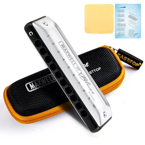 East top MAXWELL ST Blues Mundharmonika C, professionelles Überblasen und Biegen 10 Löcher MS030 Harp Mundorgel für Spieler und Studenten