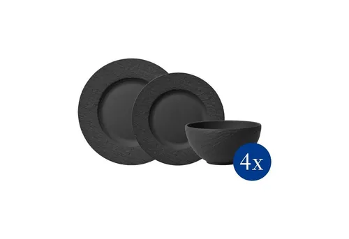 Villeroy & Boch Manufacture Rock Teller-Set 12-teilig schwarz - Services: 12-teiliges Teller-Set in eleganter Schiefer-Optik, ideal für stilvolle Anlässe und Alltagsgebrauch, spülmaschinen- und mikrowellenfest.