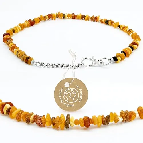 Amberta Bernstein Halsband für Hunde und Katzen | Bernsteinkette für Hunde | Halsband Hund: 35-40 cm