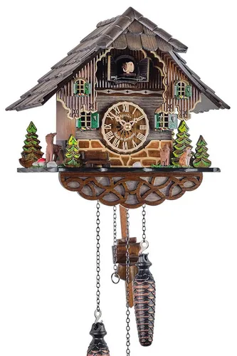 Eble Wanduhr mit Kuckuckruf - Hochwertige Wanduhr (26 x 24 cm) aus dem Schwarzwald. Sekundengenaues Quarzuhrwerk, effektvoller Kuckuckruf zur vollen Stunde und automatische Nachtabschaltung. Individuelles Design mit handgefertigtem Massivholzgehäuse.