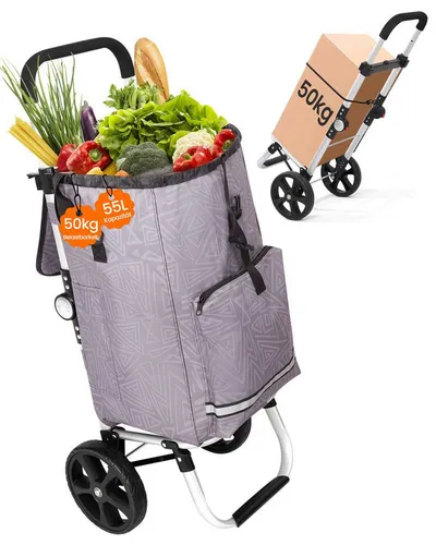 HOMECALL Einkaufstrolley klappbar Einkaufswagen 3 in 1 Shopping Trolley Mit Kühltasche-55L, Bis 50KG mit 50L + 5L kühlfunktion Einkaufstasche mit Rollen