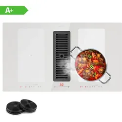 Klarstein Induktions-Kochfeld Full House CGCH3-F.H.1.Gen-90WH - Kochfeld mit integrierter Dunstabzugshaube, 4 Zonen und 477 m³/h Abluftleistung für effizientes Kochen ohne Dunst.