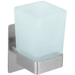 WENKO Turbo-Loc Zahnputzbecher Genova Matt - Zahnbürstenhalter mit elegantem Design aus satiniertem Glas und mattem Edelstahl, einfach ohne Bohren zu befestigen – ideal für ein stilvolles Badezimmer.