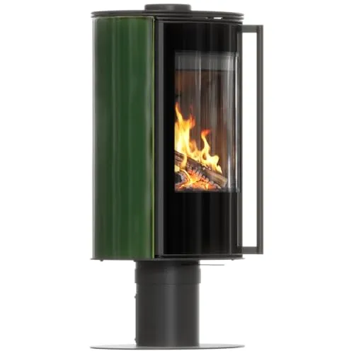 Freistehender Kaminofen ERIK/N/O 5,5 kW Ø 150 cm, grüne Kachel, schwarzes Termotec, mit Türfeder