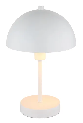 Moderne Tischleuchte Pilzform weiß, E14 Fassung - Stilvolle Tischleuchte in Pilzform aus mattem weißen Metall, ideal für Schlafzimmer oder Schreibtisch. Mit praktischem Wippschalter und anpassbarer Helligkeit durch E14-Lampe.