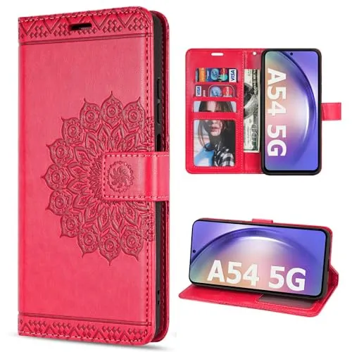 betterfon Hülle Kompatibel mit Samsung Galaxy A54 5G | Klapphülle Schutzhülle mit Kartenfächer Kompatibel für Galaxy A54 5G | Magnetverschluss Flip Case | Rot