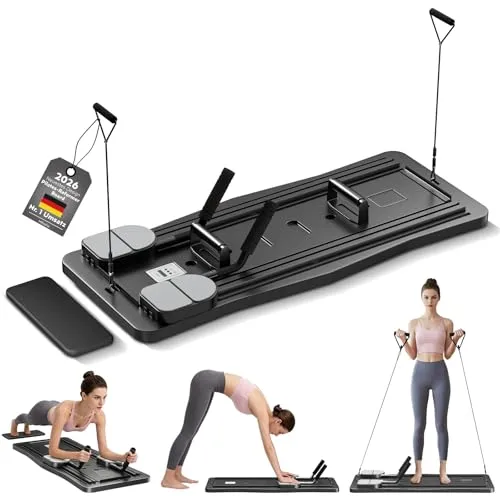 Pilates Board,Multifunktional Bauchtrainer Bauchroller Board,Automatischer Rückprall,FitnessgeräTe für Zuhause Leise,Bauchtrainer & Widerstandsbändern