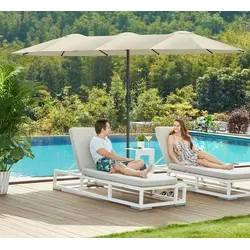 SONGMICS Doppelsonnenschirm, extra großer Sonnenschirm, Gartenschirm, UPF 50+ - Beige