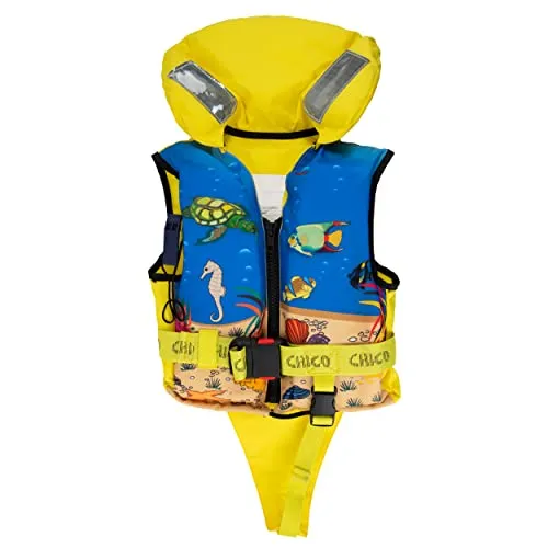 HonuNautic Feststoff Rettungsweste für Kinder (10-20 kg) | CE ISO 12402-4 | Gelb Blau