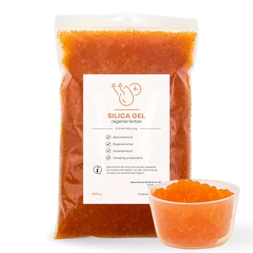 Silica Gel Trockenmittel 1kg – Luftentfeuchter mit Farbwechsel-Indikator & regenerierbar – Wiederverwendbarer Entfeuchter für Schuhe, Kameras, 3D-Druck Filament, Elektronik & Aufbewahrung
